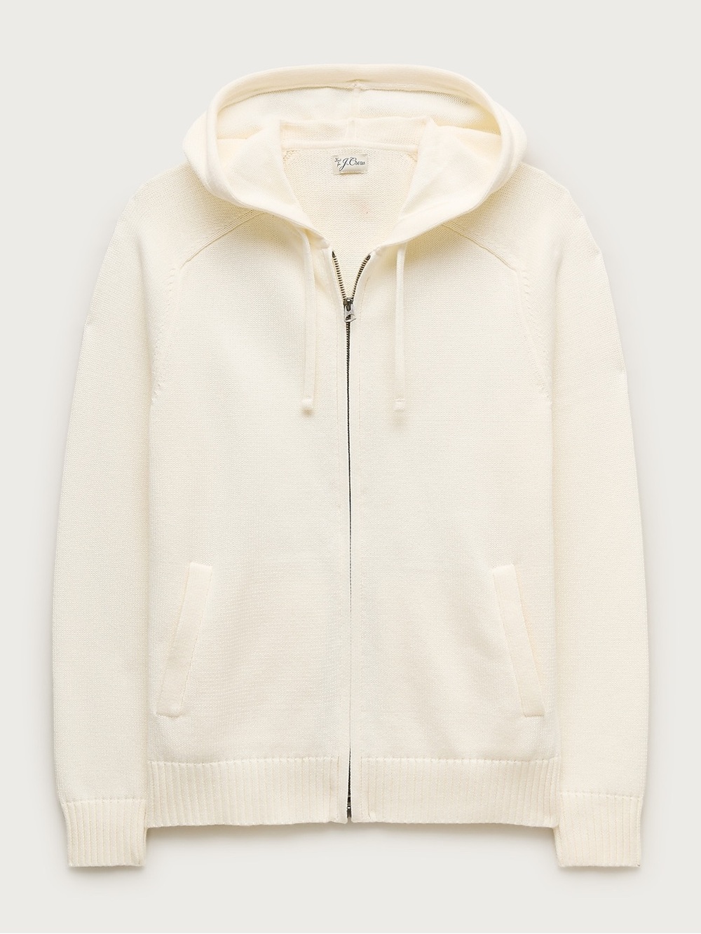 J.Crew Ivory Cream Knit Full Zip Hoodie Sweater Jacket Pockets